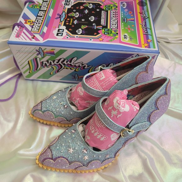 Irregular Choice 42 Shortie Bread Blue Purple Glitter Mary Jane Heels Wedding 10 - Picture 9 of 16
